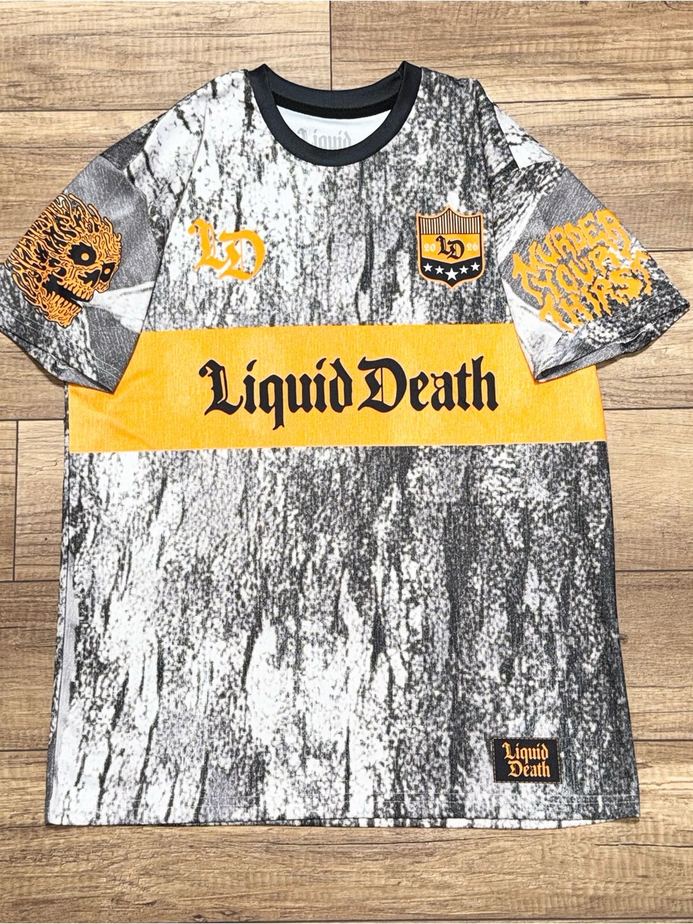Liquid Death Digital Camo Gray Murder Your Thirst Skull Soccer Jersey Adult M